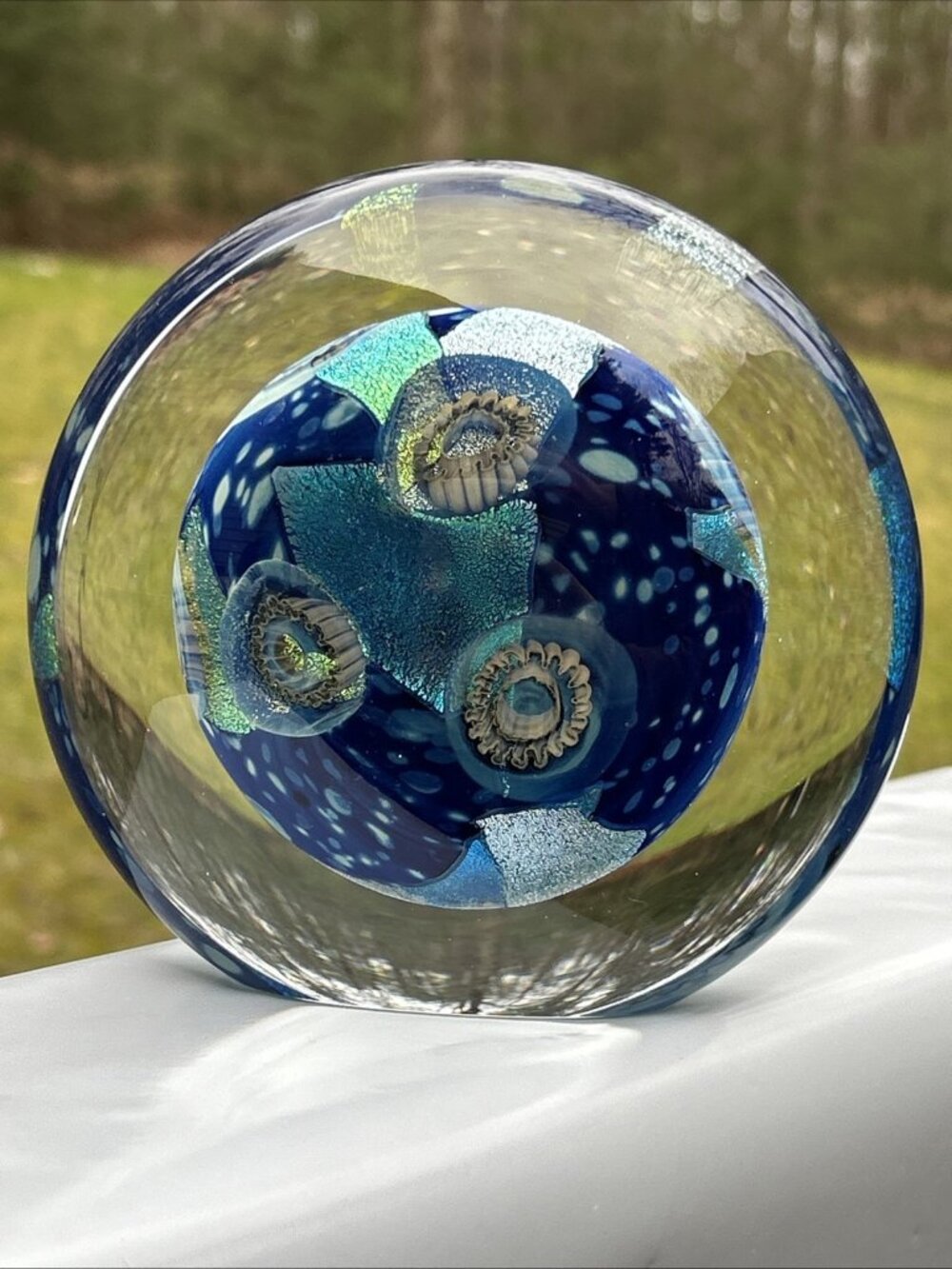 Robert Eickholt Signed Iridescent Art Glass Jellyfish Sculpture Ocean Sea Disc